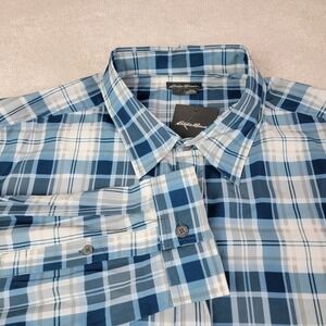 Eddie Bauer Button Down Shirt Mens 2XL Blue Plaid Performance EM13LW182P